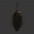 Decorative Metal Hanging Lantern With Intricate Cut Out Patterns And Chain 3d model