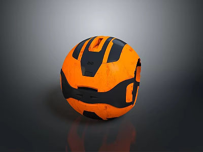 Modern Orange And Black Sphere With Geometric Design On Textured Reflective Surface 3d model