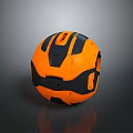 Modern Orange And Black Sphere With Geometric Design On Textured Reflective Surface