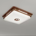 Chinese Style Ceiling Lights with Wooden Frame and White Panel Featuring Red Traditional Patterns 3d model