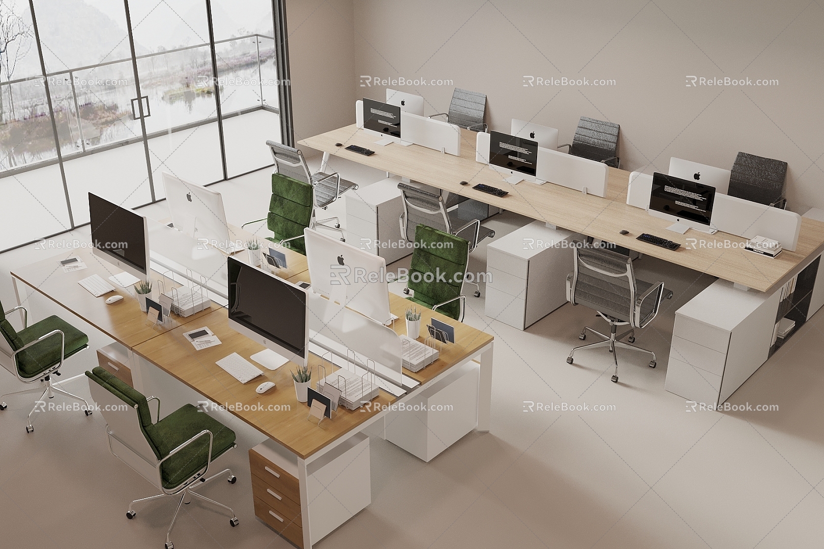 Office Desk and Chair Combination Public Office Area Staff Office Desk and Chair 3d model