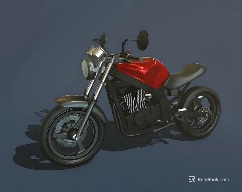 Red Classic Motorcycle With Black Seat Chrome Handlebar And Headlight Design 3d model 