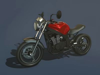 Red Classic Motorcycle With Black Seat Chrome Handlebar And Headlight Design 3d model