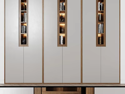 Modern Bookcase Design With Wooden Frames White Panels And Built In Lighting 3d model