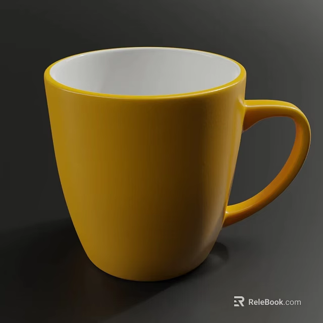 Yellow Ceramic Mug With White Interior And Simple Handle Design For Daily Use 3d model 