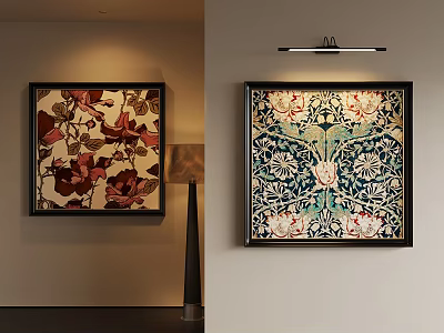 Framed Abstract Paintings With Floral Patterns In Red Brown And Blue Green Tones For Interior Wall Decor 3d model
