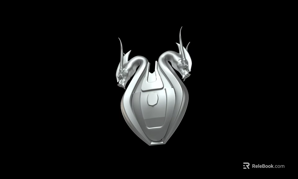 Silver Shield Shaped Weapon With Two Intricate Dragon Head Designs 3d model 