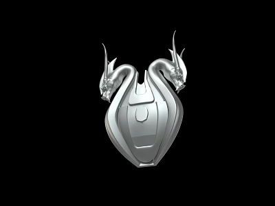 Silver Shield Shaped Weapon With Two Intricate Dragon Head Designs 3d model