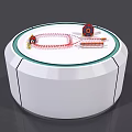 Toy Train Track Set On Circular White Table With Red Rails And Mini Trains 3d model