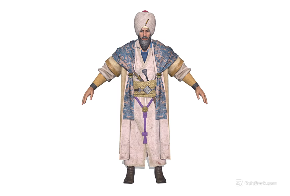 Traditional Middle Eastern Robed Character With Animal Embroidered Sash And Headscarf 3d model 