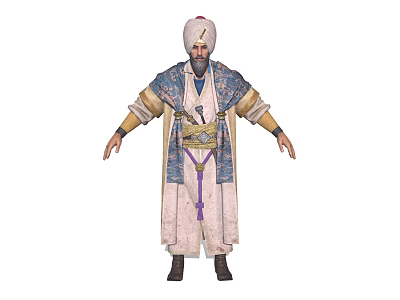 Traditional Middle Eastern Robed Character With Animal Embroidered Sash And Headscarf 3d model