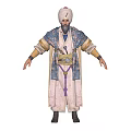 Traditional Middle Eastern Robed Character With Animal Embroidered Sash And Headscarf