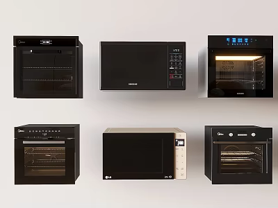 Modern Kitchen Appliances Including Ovens And Microwaves With Black Gold Finish 3d model