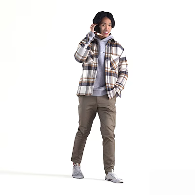 Man Wearing Plaid Shirt Gray Turtleneck And Khaki Pants Talking On Phone 3d model