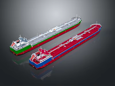 Two Large Cargo Ships With Colorful Hulls 3d model