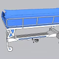Blue Medical Bed with Metal Frame Wheels and Cushioned Mattress for Hospital Use