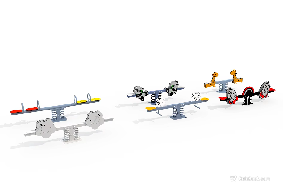 Children's Playground With Colorful Seesaws Giraffe Shaped Rides And Fun Equipment 3d model 