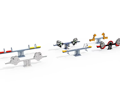 Children's Playground With Colorful Seesaws Giraffe Shaped Rides And Fun Equipment 3d model