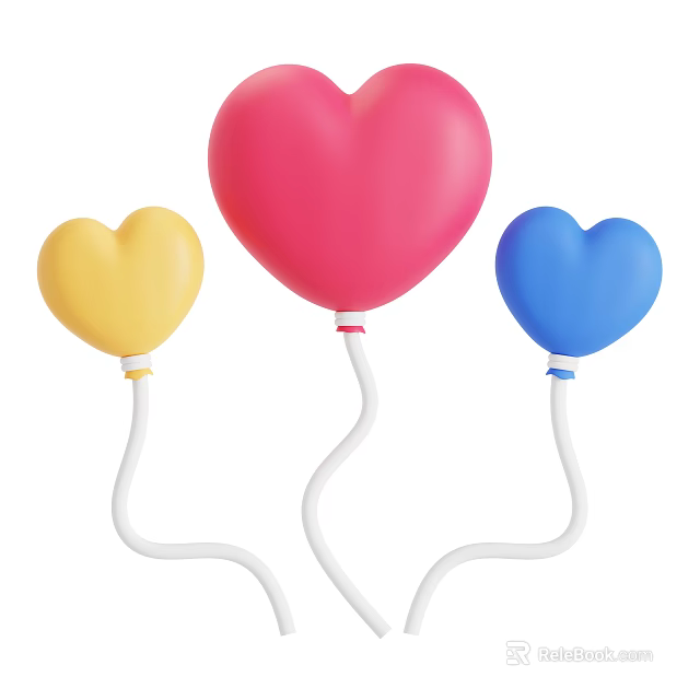 Decorative Ornament Set with Heart Shaped Balloons in Pink Yellow Blue and White Strings 3d model 