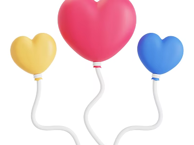 Decorative Ornament Set with Heart Shaped Balloons in Pink Yellow Blue and White Strings 3d model