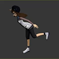 Young Girl Wearing Black Cap Running With White Vest Blue Scarf Black Pants White Shoes