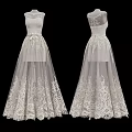 Elegant White Wedding Dress With Sleeveless Design And Lace Embroidered Flowing Skirt