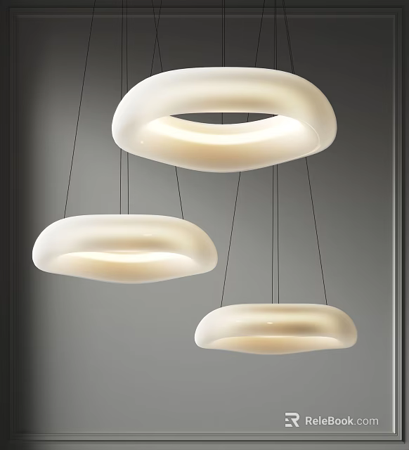 Modern White Circular Pendant Lights With Soft Glow And Hanging Design 3d model