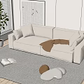 Beige Two Seater Sofa With Cushions Brown Blanket Grey Rug And Potted Plant By Window