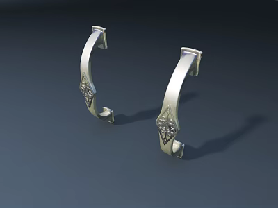 Elegant Silver Metal Door Handles With Curved Design And Decorative Patterns 3d model