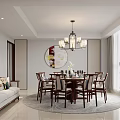 Modern Private Room Interior With Dining Table Sofa Chandelier And Round Artwork 3d model