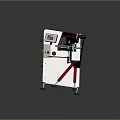 Modern Industrial Equipment Featuring White Body Red Legs Display Screens Control Panel And Mechanical Arm