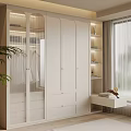 Modern White Wardrobe With Glass Doors Drawers And Decorative Shelves