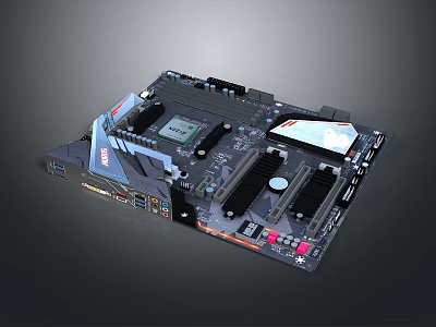 High Performance Computer Motherboard With Heat Sinks Multiple Ports And Expansion Slots 3d model