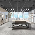 Modern Clothing Store Interior With Mannequins Clothing Racks Pendant Lights And Large Windows