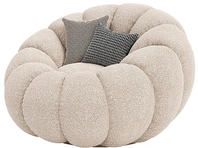 Beige Pumpkin Shaped Accent Chair With Gray And Black White Checkered Cushions 3d model