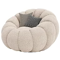 Beige Pumpkin Shaped Accent Chair With Gray And Black White Checkered Cushions