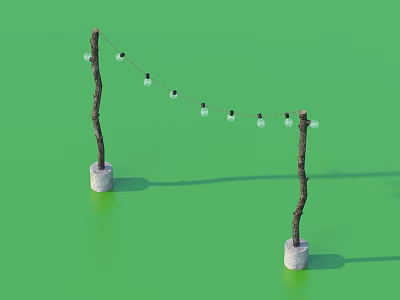 Decorative Outdoor String Lights with Tree Branch Poles Concrete Bases and Clear Glass Bulbs 3d model