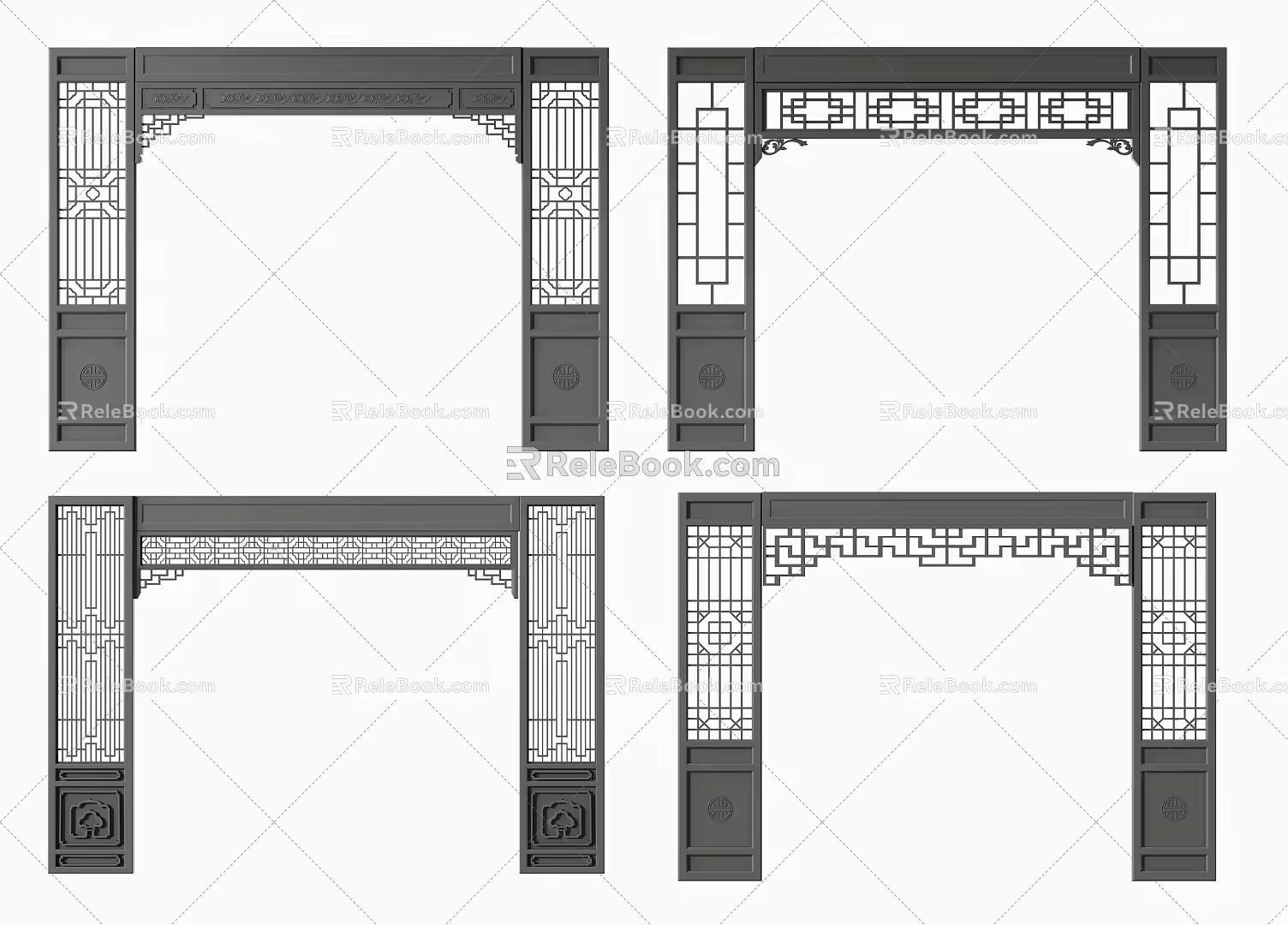 new chinese style arch lattice arch 3d model