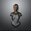 Futuristic Female Character In Sci Fi Armor With Metallic Upper Body And Cyborg Details