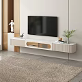 Modern TV Stand with White Finish Wooden Accents TV Deer Statue Plant and Books