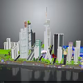 Urban Modern Architecture Model Featuring Skyscrapers Green Spaces And Water Bodies
