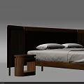 Modern Double Bed With Wooden Headboard And Side Table White Bedding