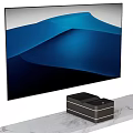 Wall Mounted Smart Television With Blue Wave Display On Marble Countertop And Black Device