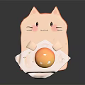 Cute Pink Game Anime Cat Character Holding Fried Egg with Runny Yolk in Animation