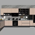 Modern Kitchen Interior Featuring Kitchenware With Marble Wall Cabinets And Appliances