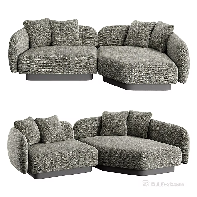 Gray Fabric Three Seater Sofa With Comfortable Cushions And Modern Design 3d model
