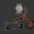 Agricultural Cultivator Machine With Red Metal Frame White Cylindrical Tank And Wheels