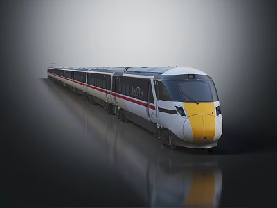 High Speed Modern Train With Streamlined Yellow Front And White Carriages 3d model
