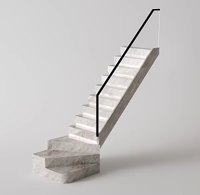 Modern Marble Staircase With Black Handrail And Minimalist Interior Design 3d model