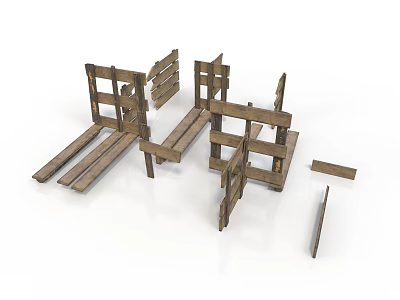 Wooden Pallet Construction Components With Various Structural Planks And Frames 3d model